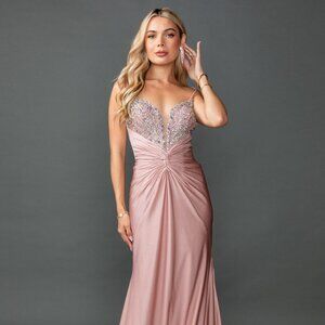New Rhinestones Embellished Prom Gown w/ Twisted Front & Lace Up Back DQ 4553
